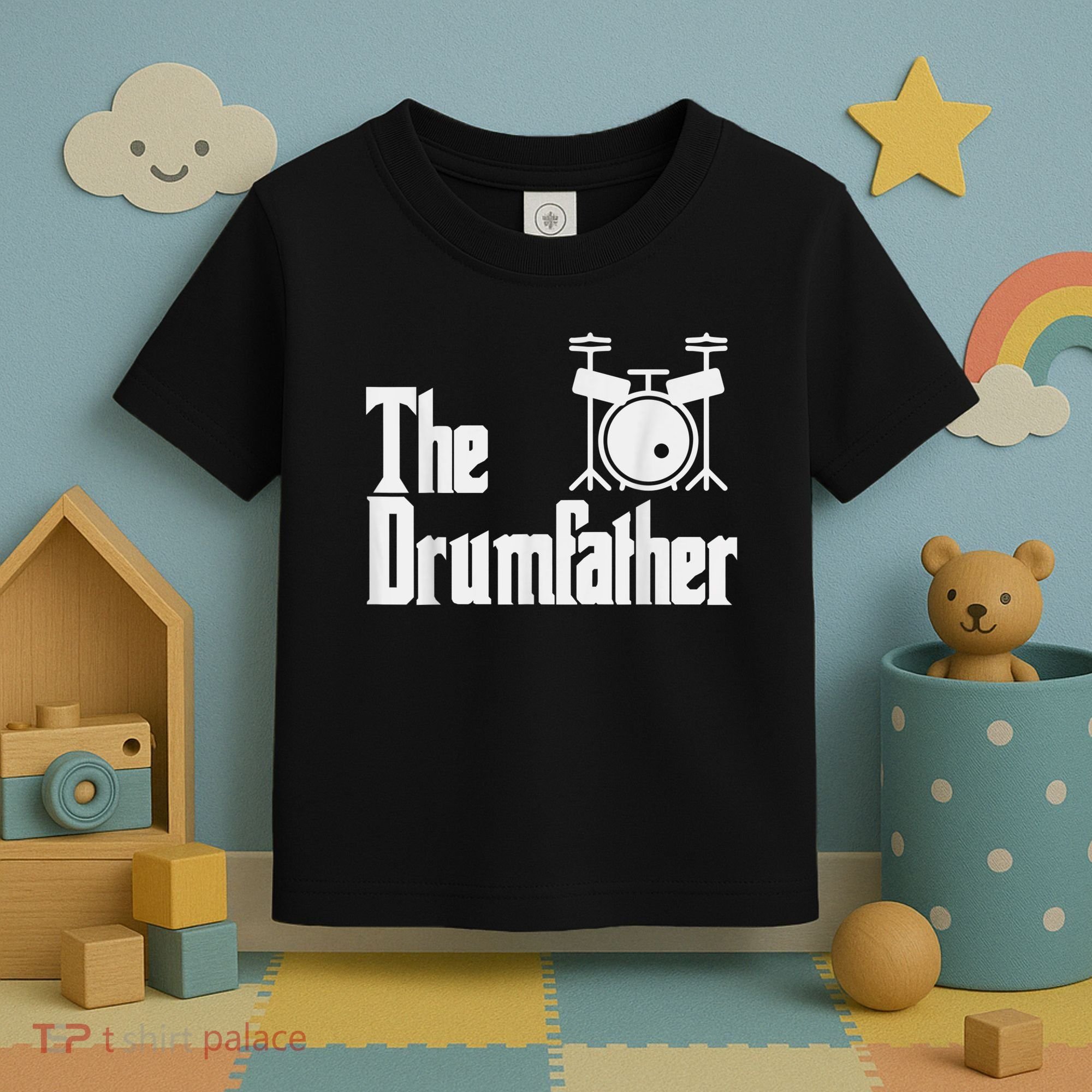Funny Fathers Day The Drumfather Drummer Musician Dad Gift Toddler T-Shirt