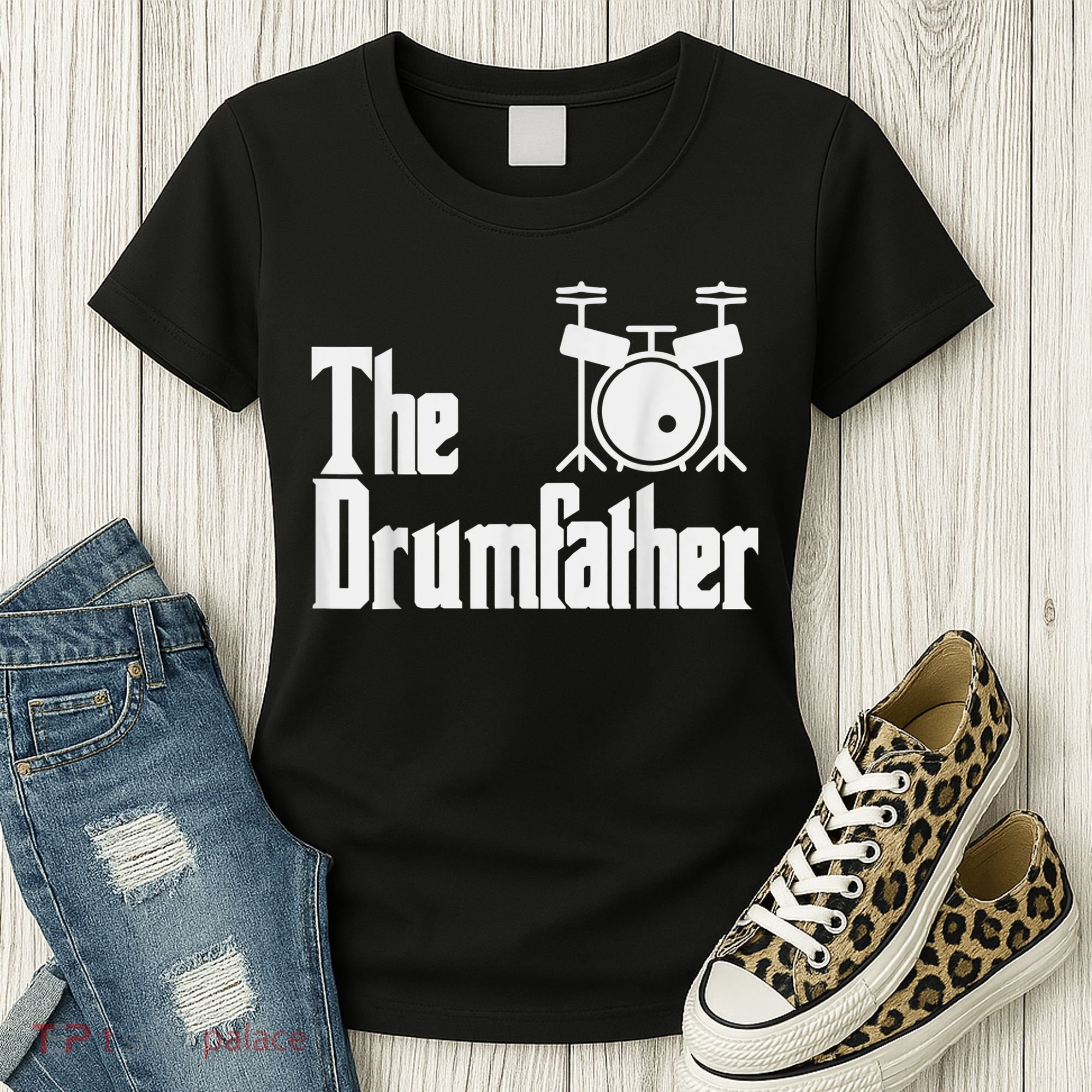 Funny Fathers Day The Drumfather Drummer Musician Dad Gift Women's T-Shirt