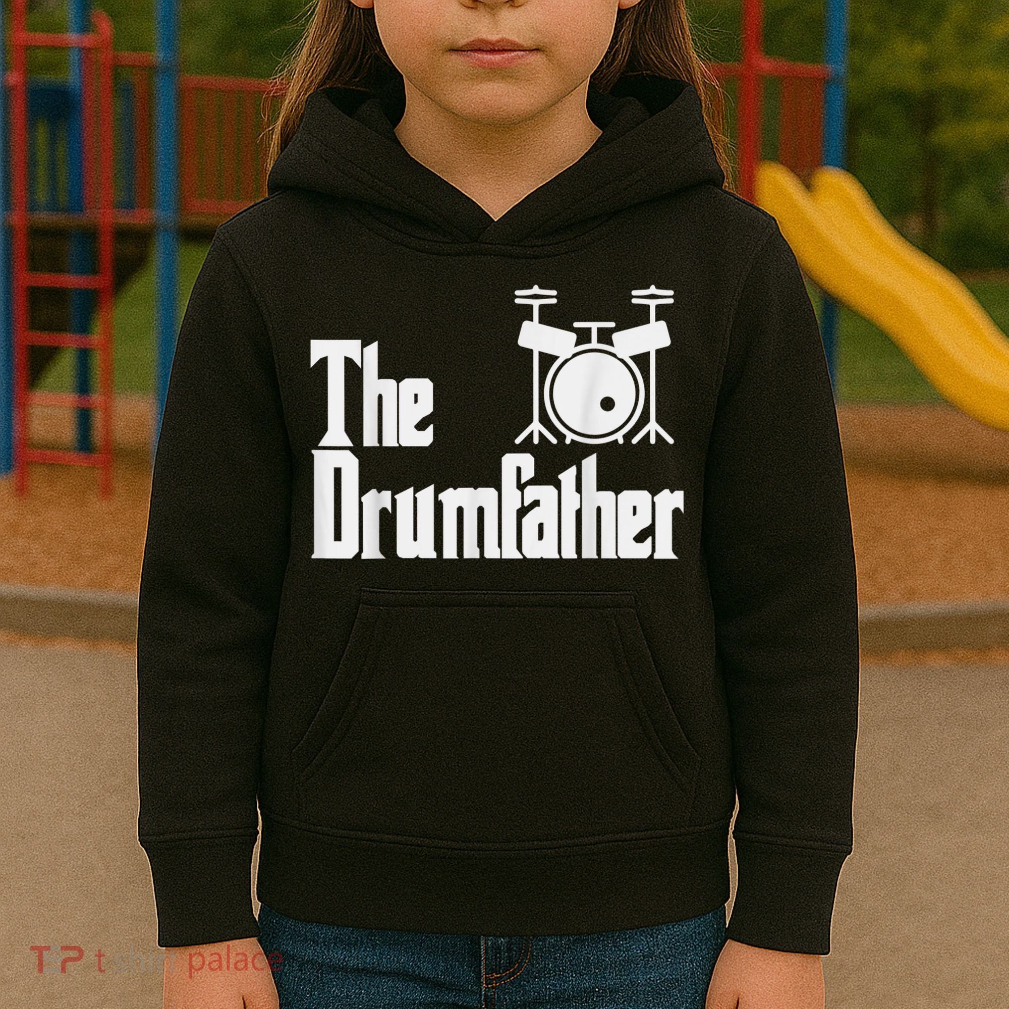 Funny Fathers Day The Drumfather Drummer Musician Dad Gift Kids Hoodie