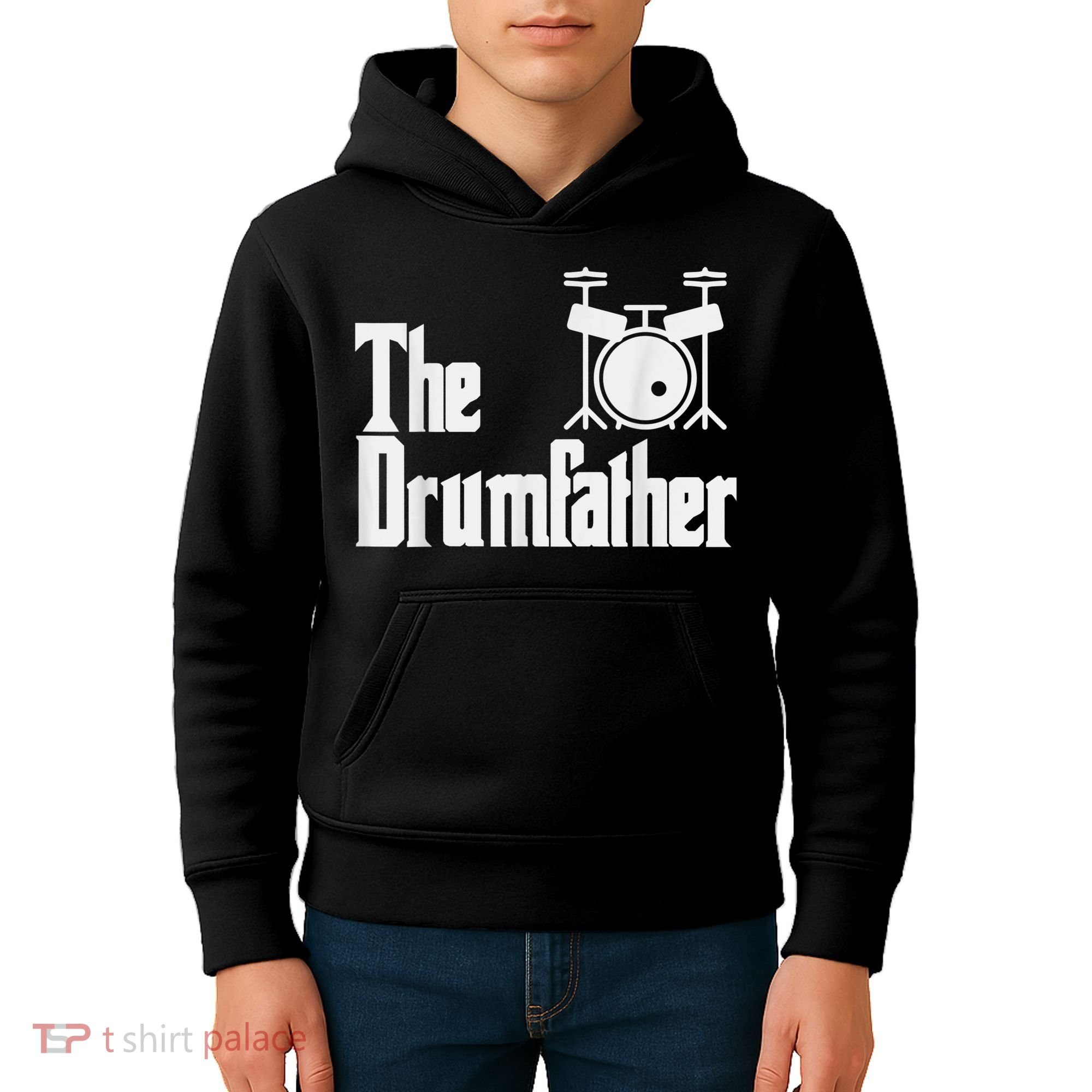 Funny Fathers Day The Drumfather Drummer Musician Dad Gift Kids Hoodie