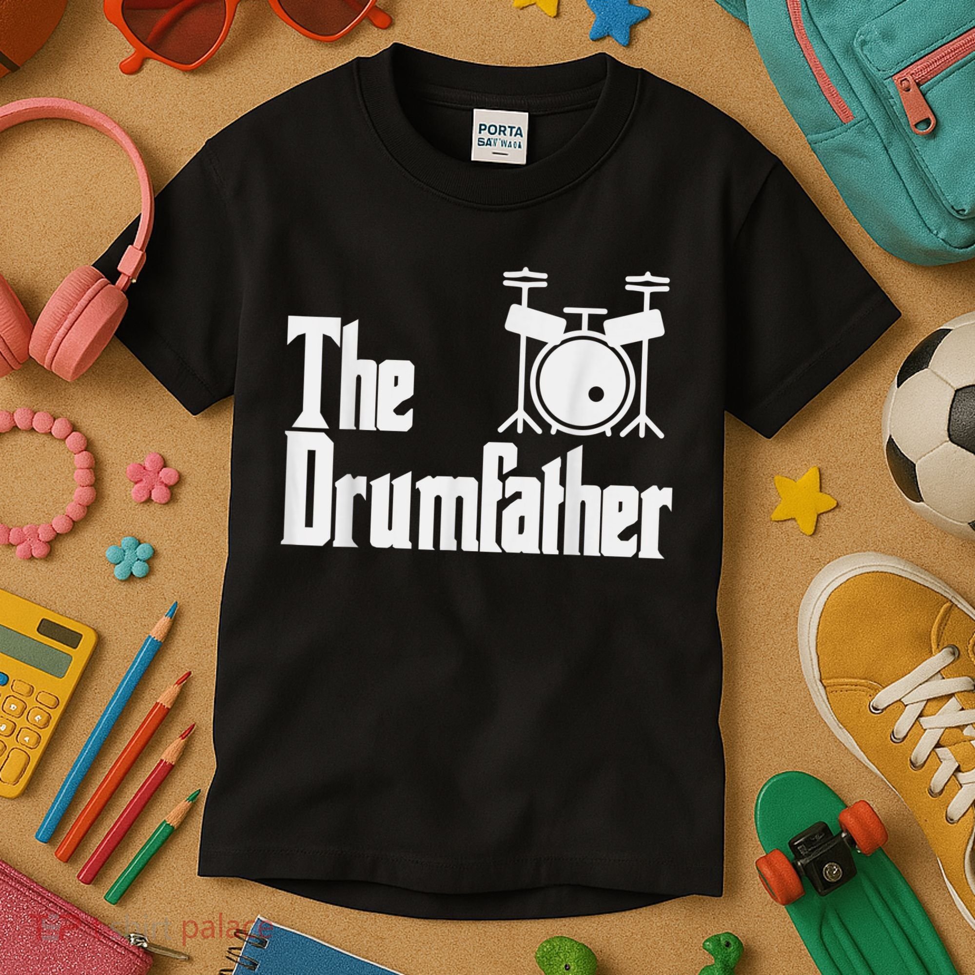 Funny Fathers Day The Drumfather Drummer Musician Dad Gift Kids T-Shirt
