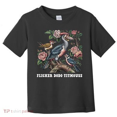 Funny Flicker Dodo Titmouse Vintage Floral Apparel Bird Toddler T-Shirt