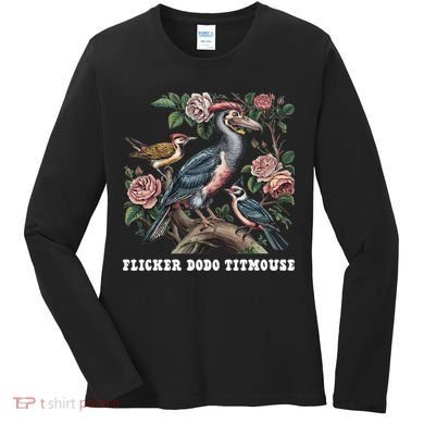 Funny Flicker Dodo Titmouse Vintage Floral Apparel Bird Women's Long Sleeve Shirt
