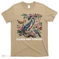 Funny Flicker Dodo Titmouse Vintage Floral Apparel Bird T-Shirt thumb 0
