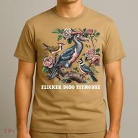 Funny Flicker Dodo Titmouse Vintage Floral Apparel Bird T-Shirt thumb 3