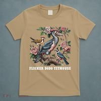 Funny Flicker Dodo Titmouse Vintage Floral Apparel Bird T-Shirt thumb 5