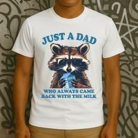 Funny Fathers Day Just A Dad Who Always Came Back With The Milk Raccoon T-Shirt thumb 3