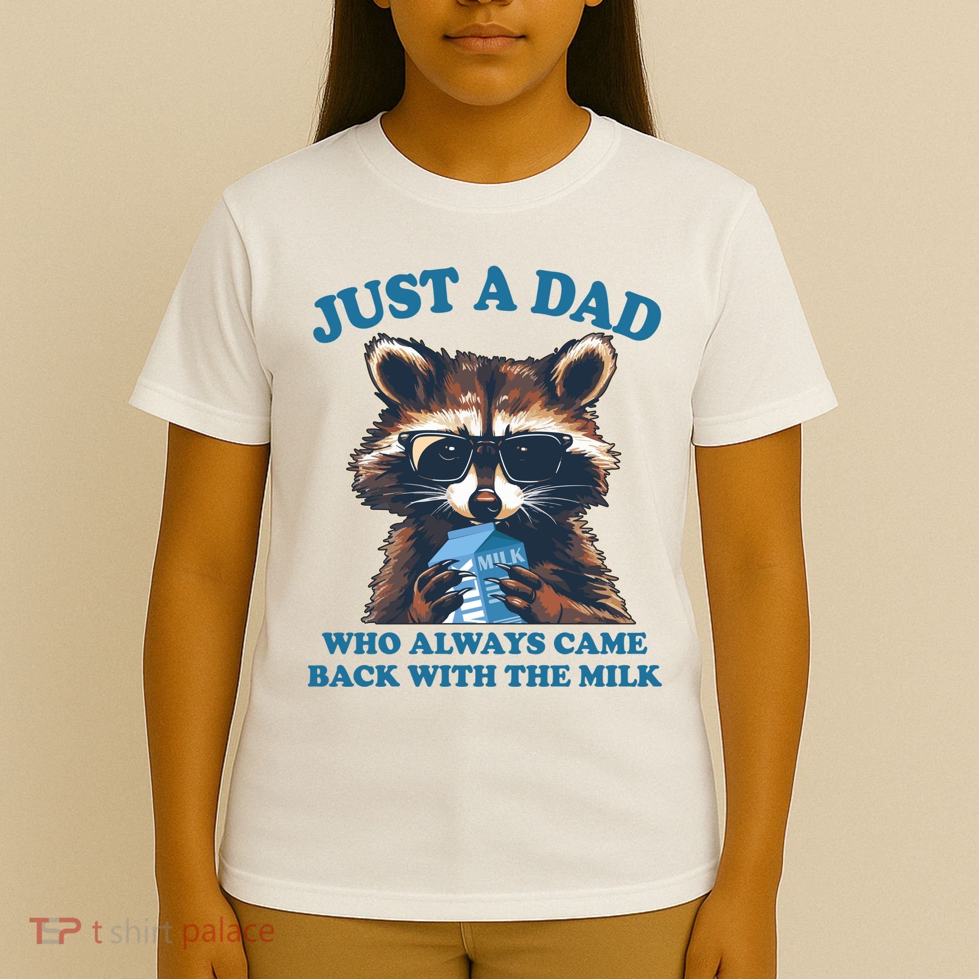 Funny Fathers Day Just A Dad Who Always Came Back With The Milk Raccoon T-Shirt