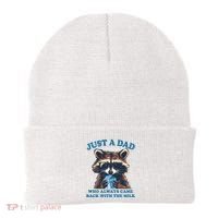 Funny Fathers Day Just A Dad Who Always Came Back With The Milk Raccoon Beanie thumb 0
