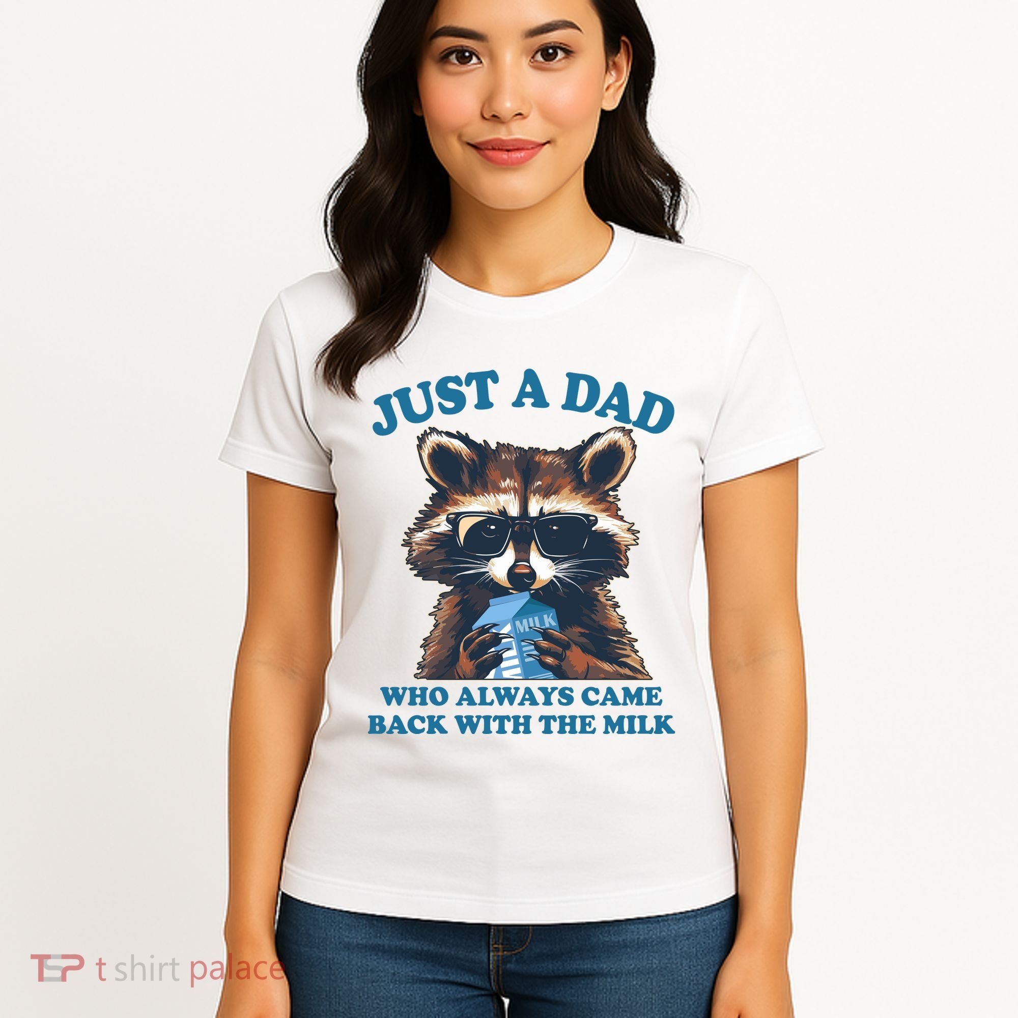 Funny Fathers Day Just A Dad Who Always Came Back With The Milk Raccoon Women's T-Shirt