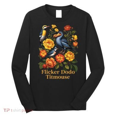 Funny Flicker Dodo Titmouse Vintage Floral Long Sleeve Shirt
