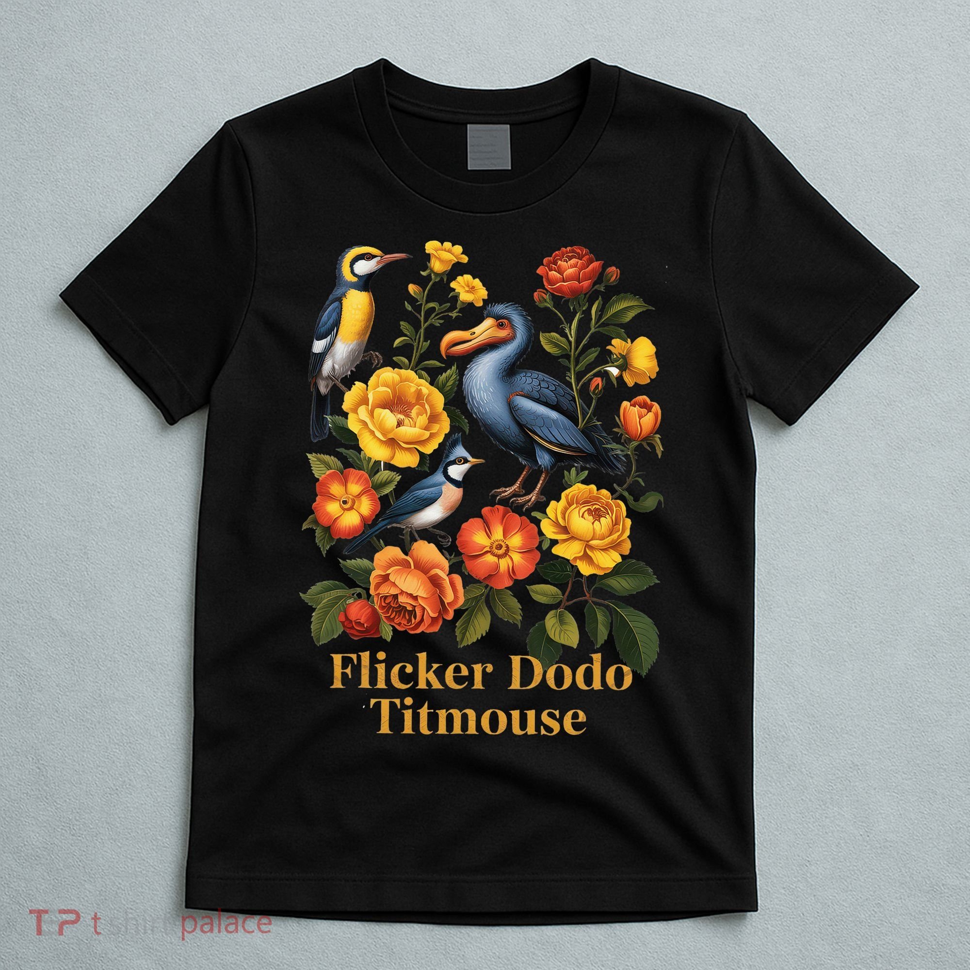 Funny Flicker Dodo Titmouse Vintage Floral T-Shirt