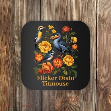 Funny Flicker Dodo Titmouse Vintage Floral Coaster