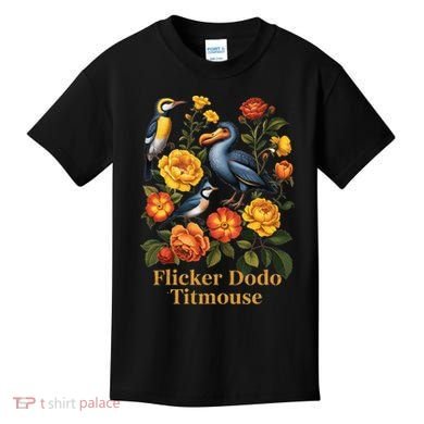 Funny Flicker Dodo Titmouse Vintage Floral Kids T-Shirt