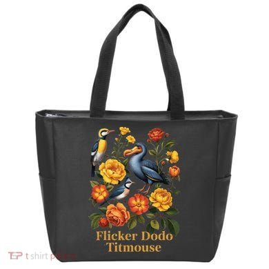 Funny Flicker Dodo Titmouse Vintage Floral Tote Bag