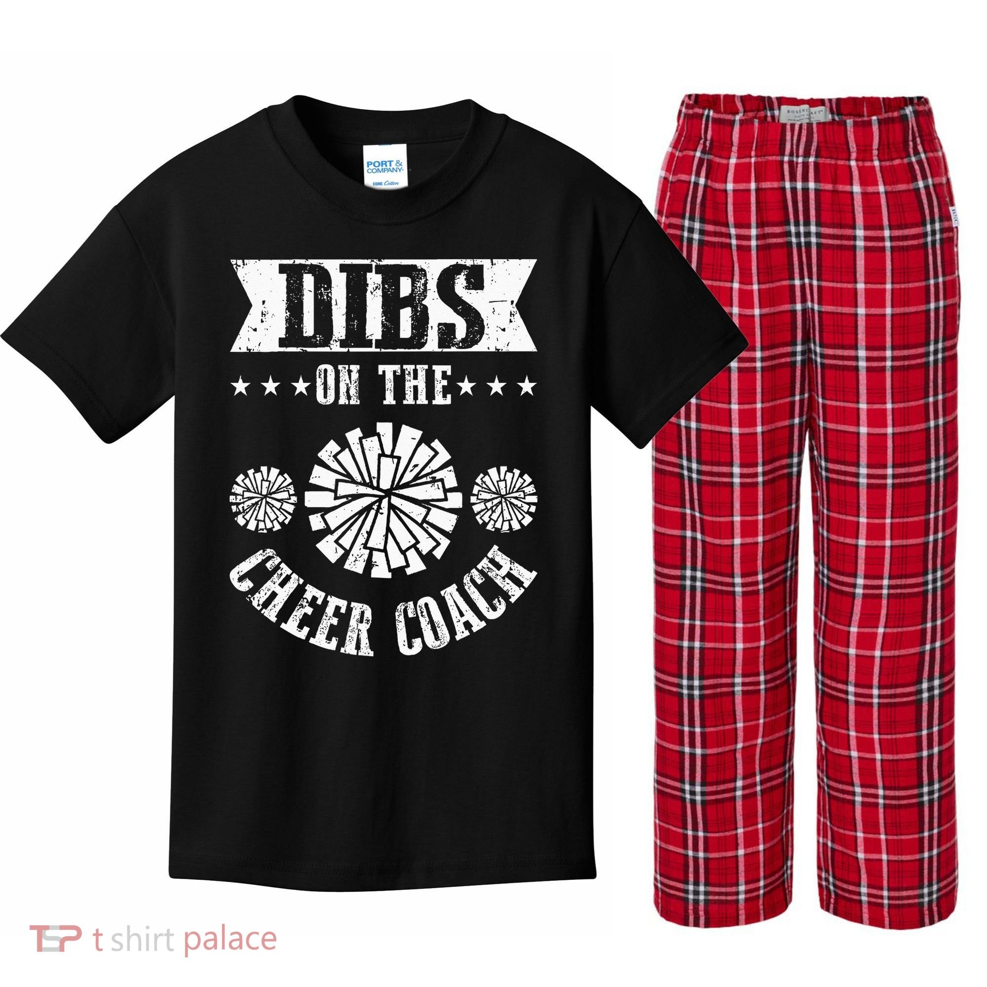 Funny Football Dibs On The Cheer Coach Pom Poms Kids Plaid Pajama Set