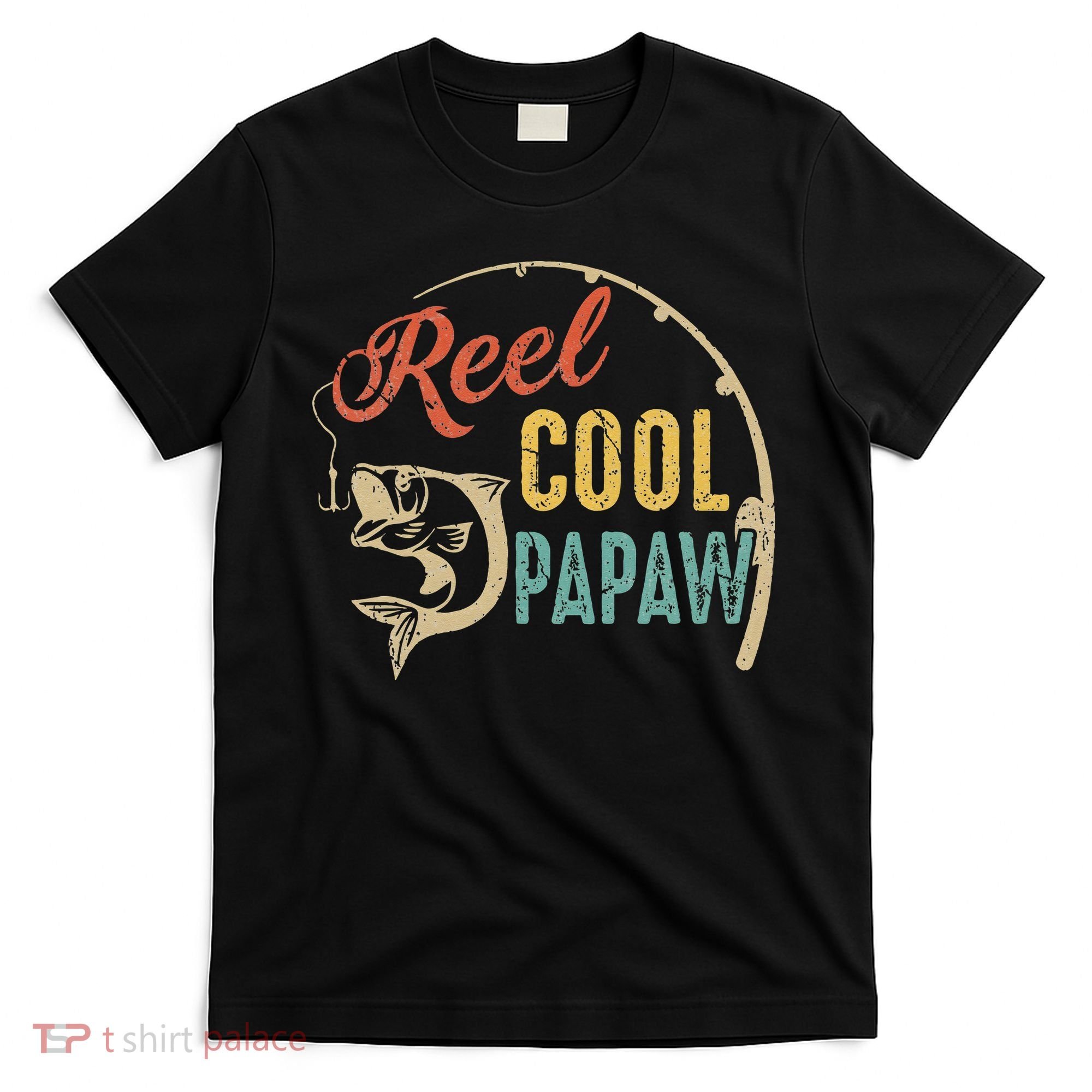 Funny Fathers Day Vintage Fishing Reel Cool Papaw T-Shirt