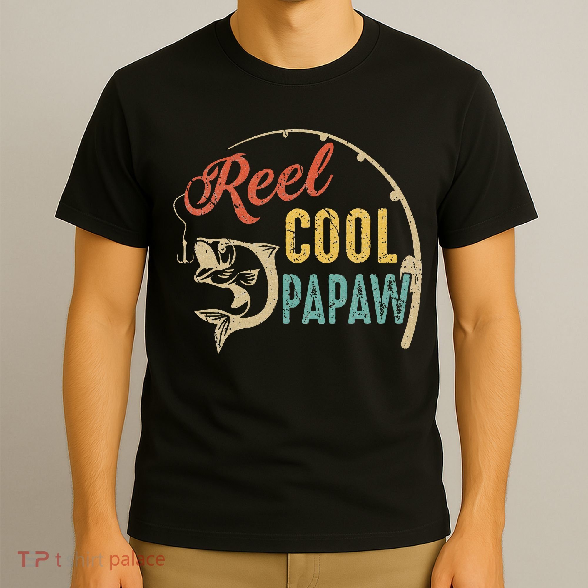 Funny Fathers Day Vintage Fishing Reel Cool Papaw T-Shirt