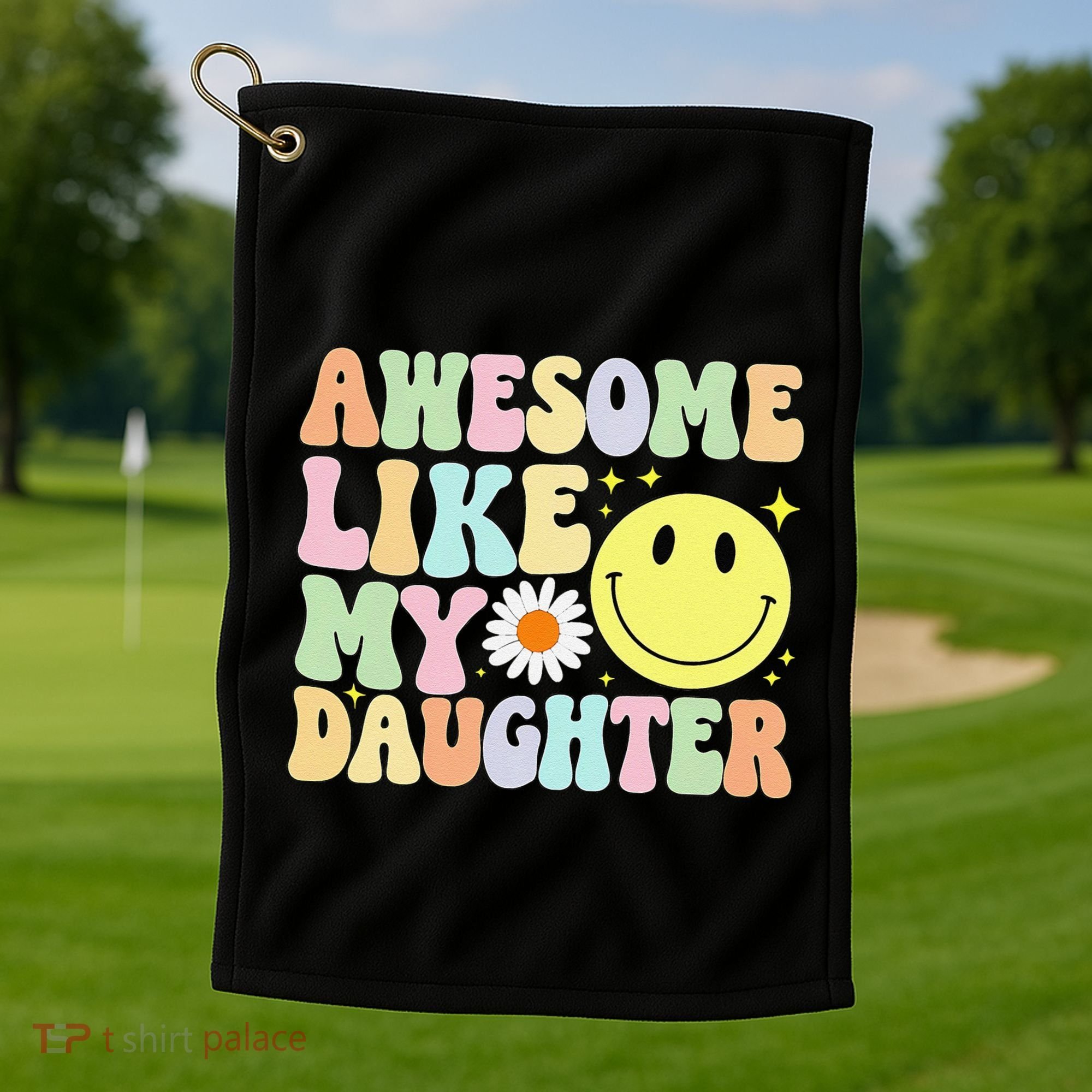 Funny FatherS Day Awesome Like My Daughter Retro Groovy Dad Golf Towel