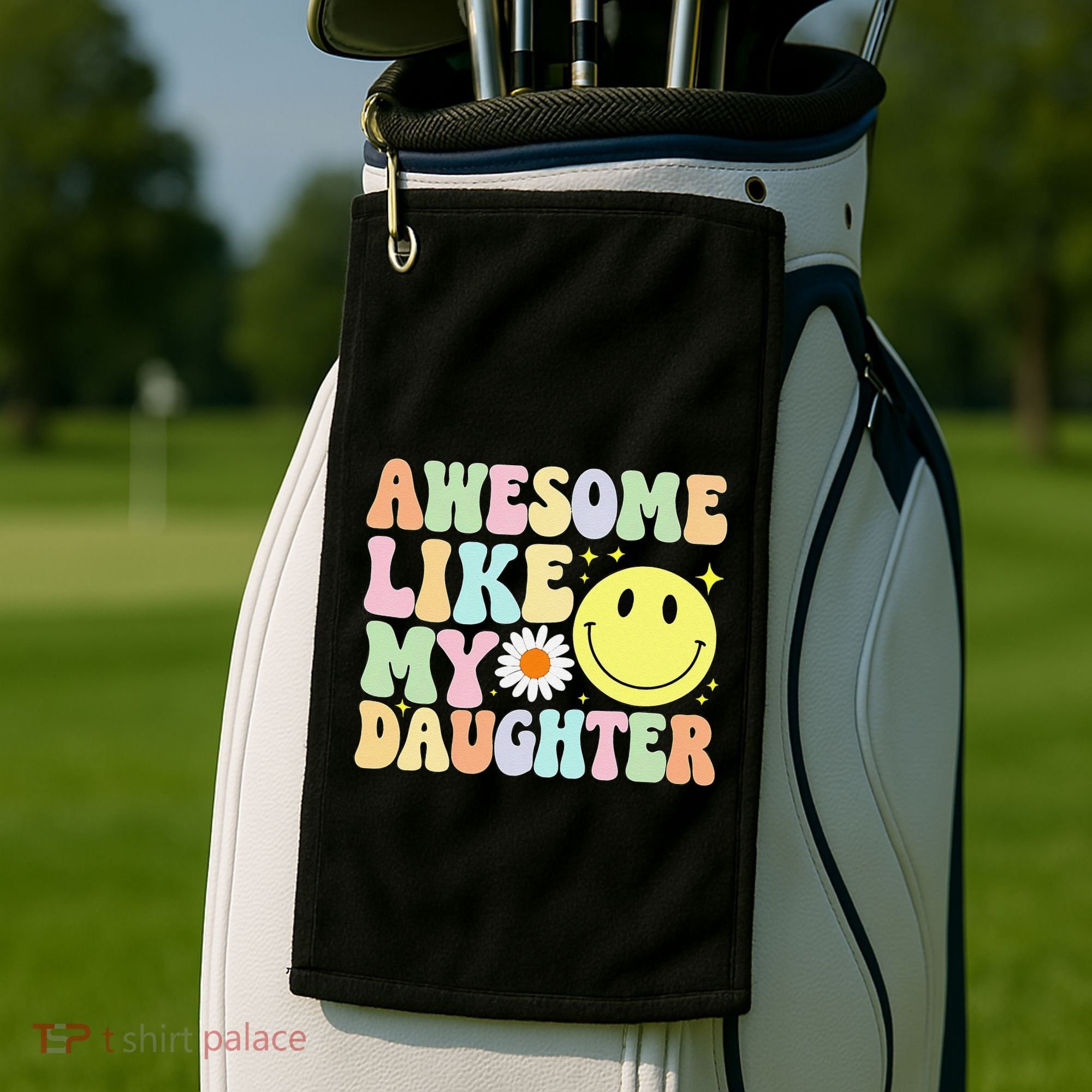 Funny FatherS Day Awesome Like My Daughter Retro Groovy Dad Golf Towel
