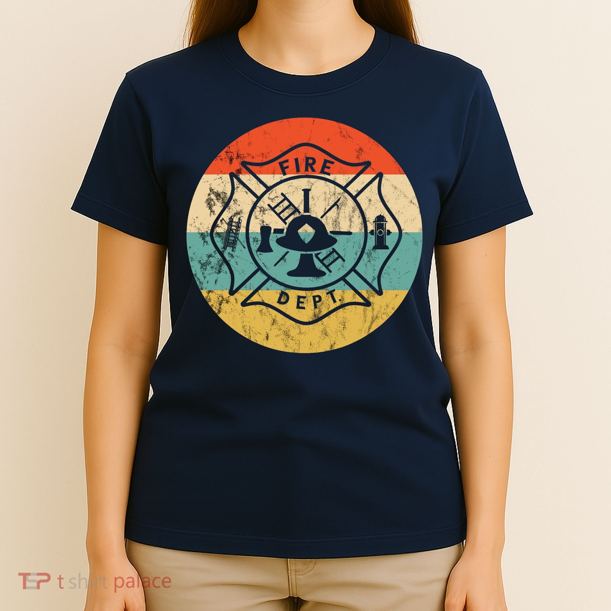 Fireman Fire Department Retro Vintage Firefighter Logo T-Shirt