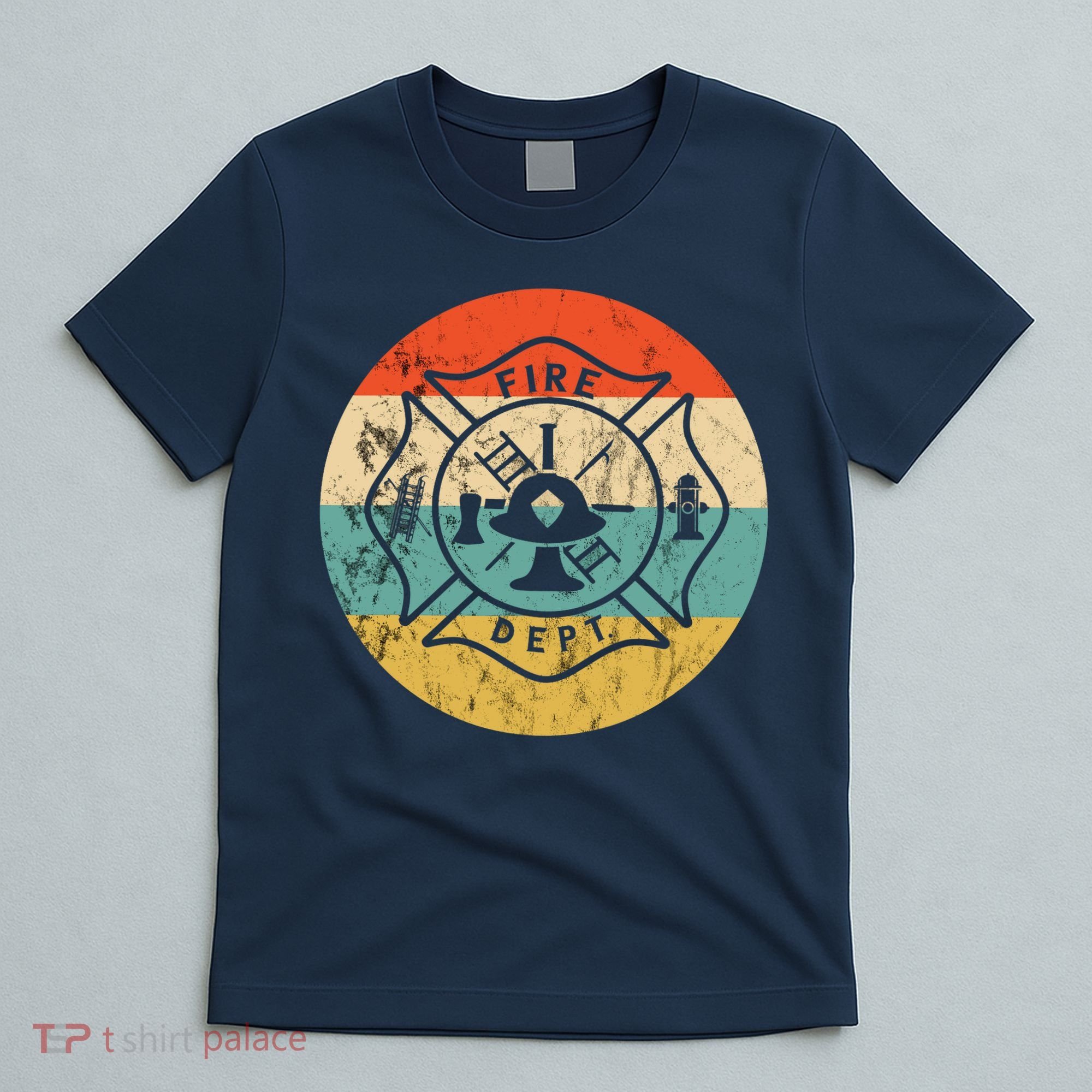 Fireman Fire Department Retro Vintage Firefighter Logo T-Shirt