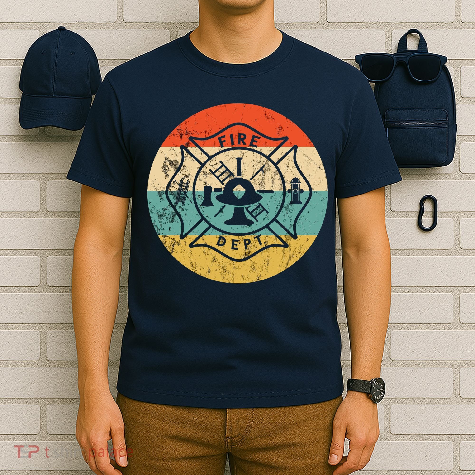 Fireman Fire Department Retro Vintage Firefighter Logo T-Shirt