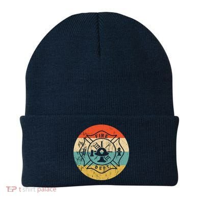 Fireman Fire Department Retro Vintage Firefighter Logo Beanie