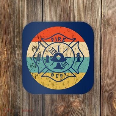 Fireman Fire Department Retro Vintage Firefighter Logo Coaster