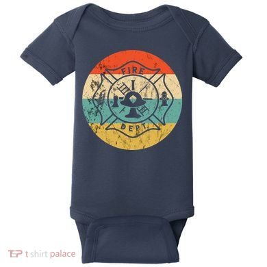 Fireman Fire Department Retro Vintage Firefighter Logo Baby Bodysuit