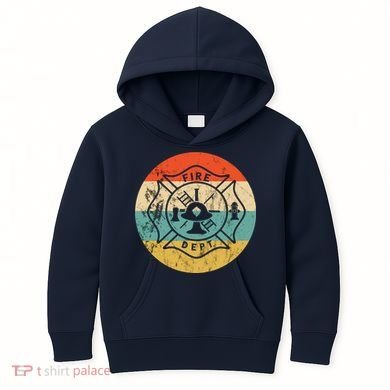 Fireman Fire Department Retro Vintage Firefighter Logo Kids Hoodie