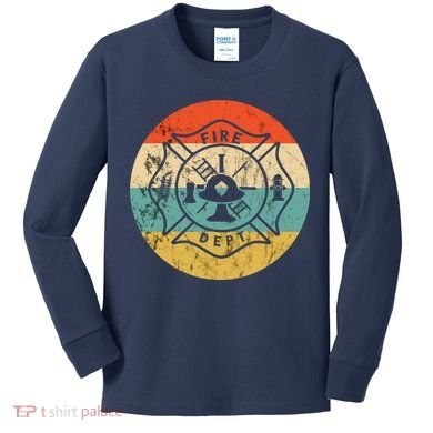 Fireman Fire Department Retro Vintage Firefighter Logo Kids Long Sleeve Shirt
