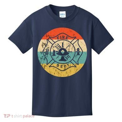 Fireman Fire Department Retro Vintage Firefighter Logo Kids T-Shirt