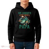 Funny Fisherman Dad We Hooked The Best Papa Kids Hoodie thumb 4