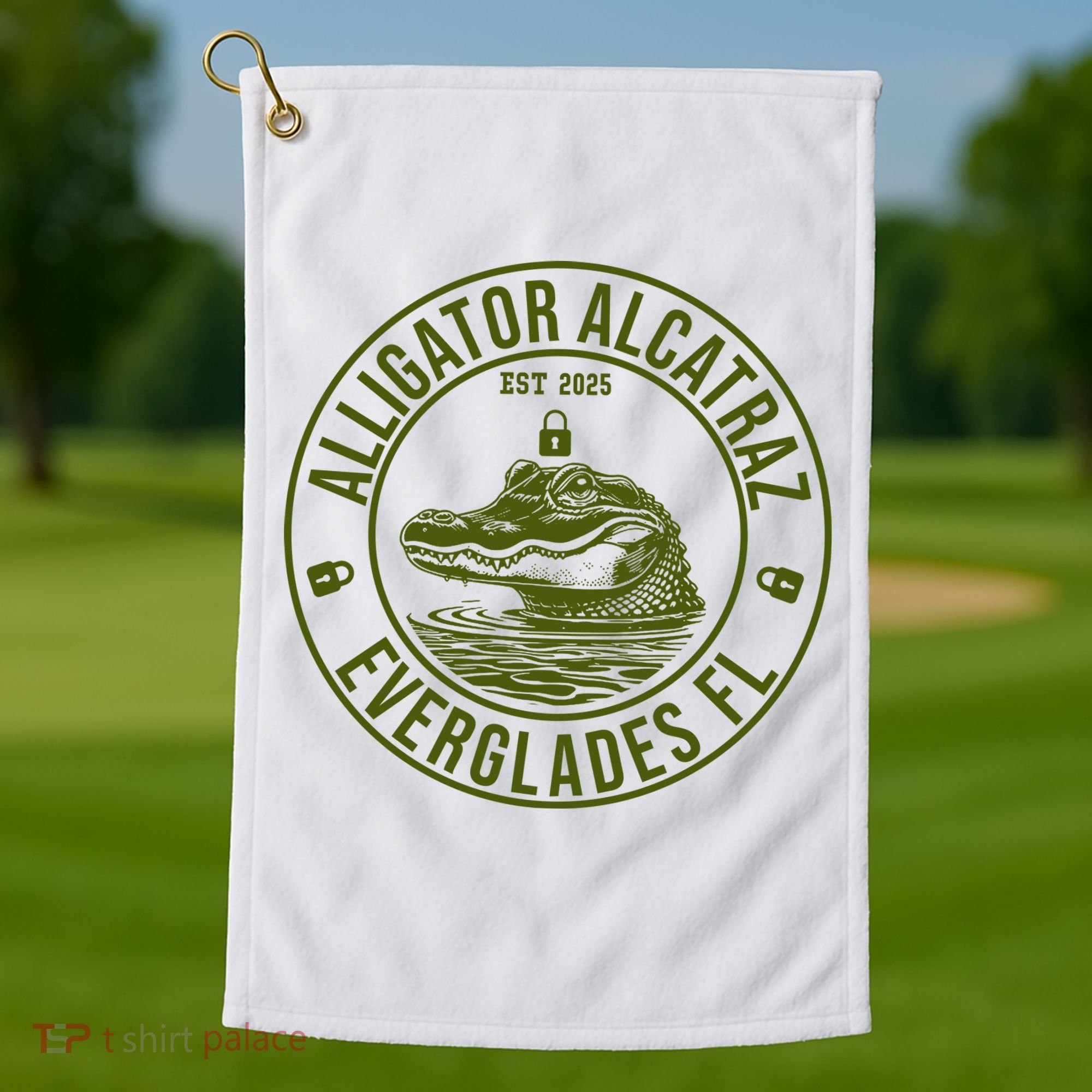 Funny Florida Everglades FL Meme Alligator Alcatraz Golf Towel