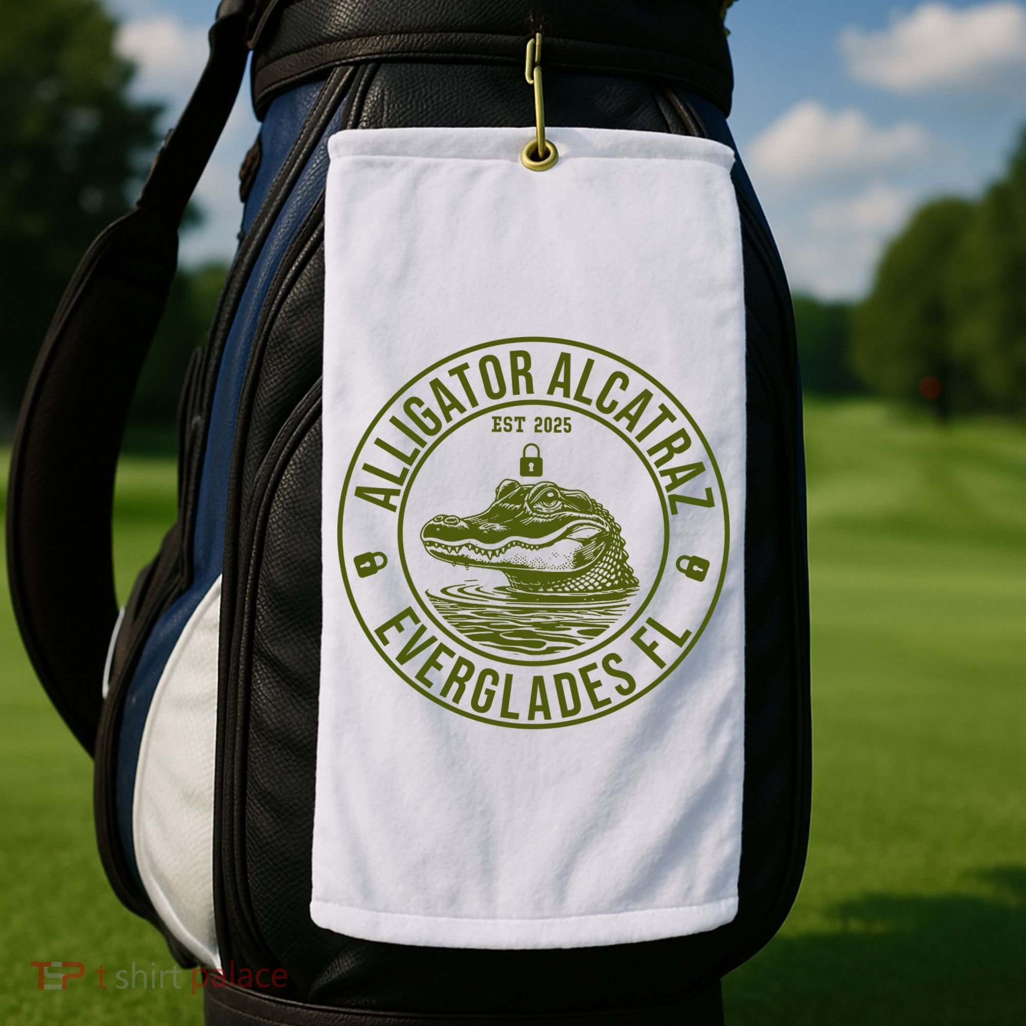 Funny Florida Everglades FL Meme Alligator Alcatraz Golf Towel
