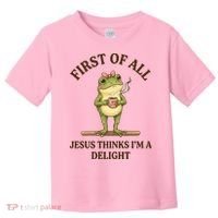 Funny Frog First Of All Jesus Thinks I'm A Delight Toddler T-Shirt thumb 0