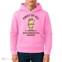 Funny Frog First Of All Jesus Thinks I'm A Delight Kids Hoodie thumb 4