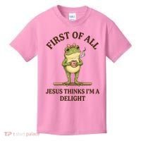 Funny Frog First Of All Jesus Thinks I'm A Delight Kids T-Shirt thumb 0