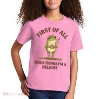 Funny Frog First Of All Jesus Thinks I'm A Delight Kids T-Shirt thumb 2