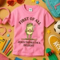 Funny Frog First Of All Jesus Thinks I'm A Delight Kids T-Shirt thumb 3