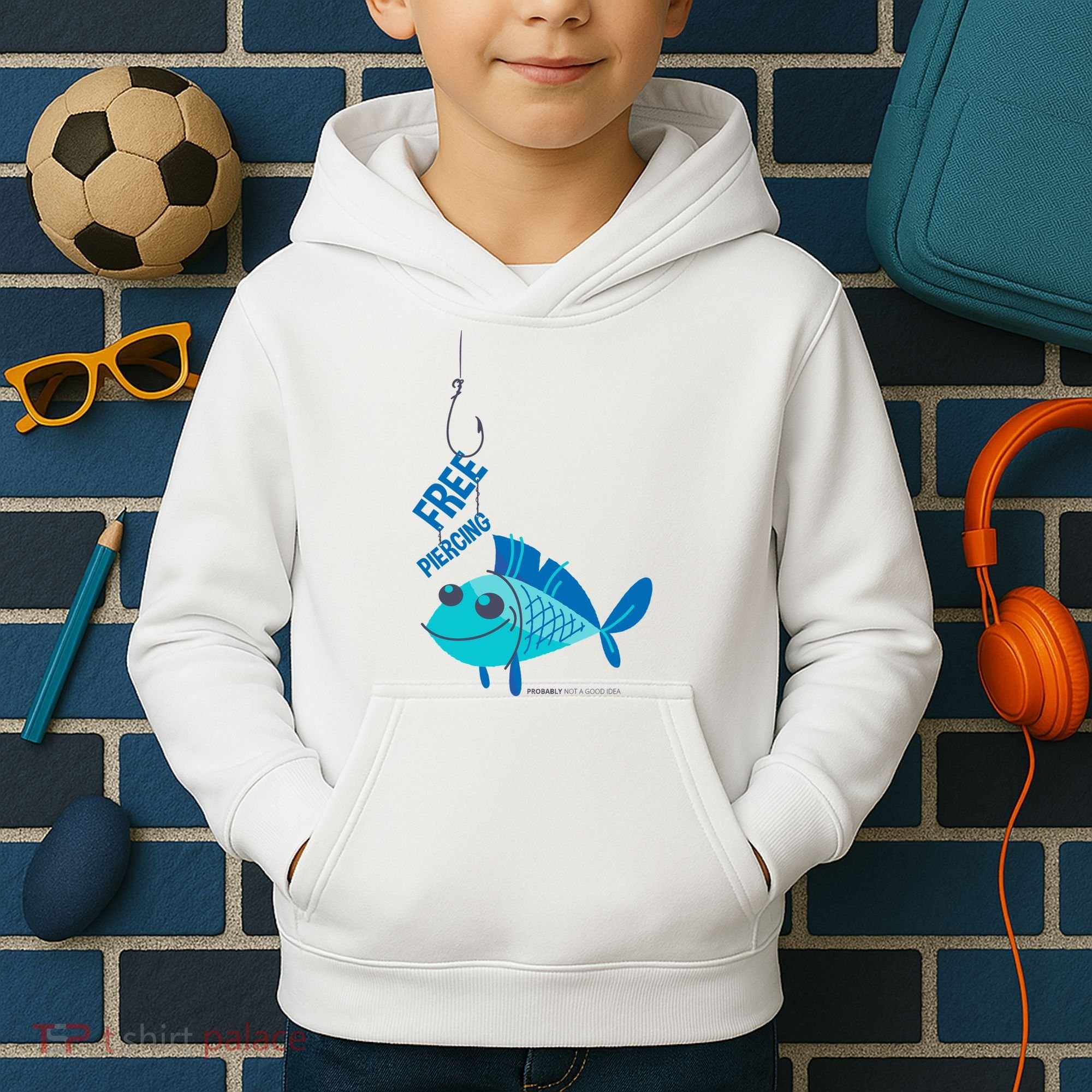 Funny Fish Free Piercing Kids Hoodie