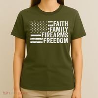 Faith Family Firearms & Freedom Pro God Guns American Flag T-Shirt thumb 4