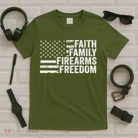 Faith Family Firearms & Freedom Pro God Guns American Flag T-Shirt thumb 5