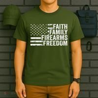Faith Family Firearms & Freedom Pro God Guns American Flag T-Shirt thumb 6