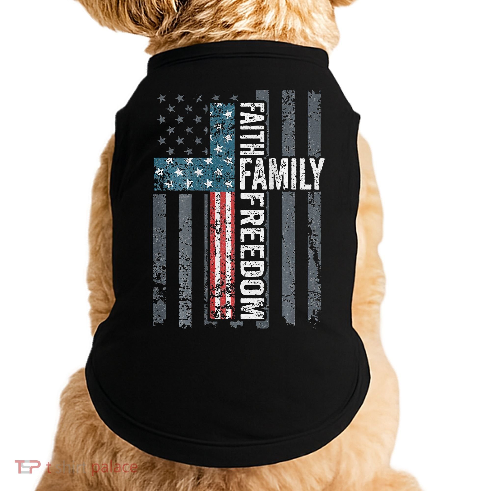 Faith Family Freedom Christian USA Cross Flag Doggie Tank