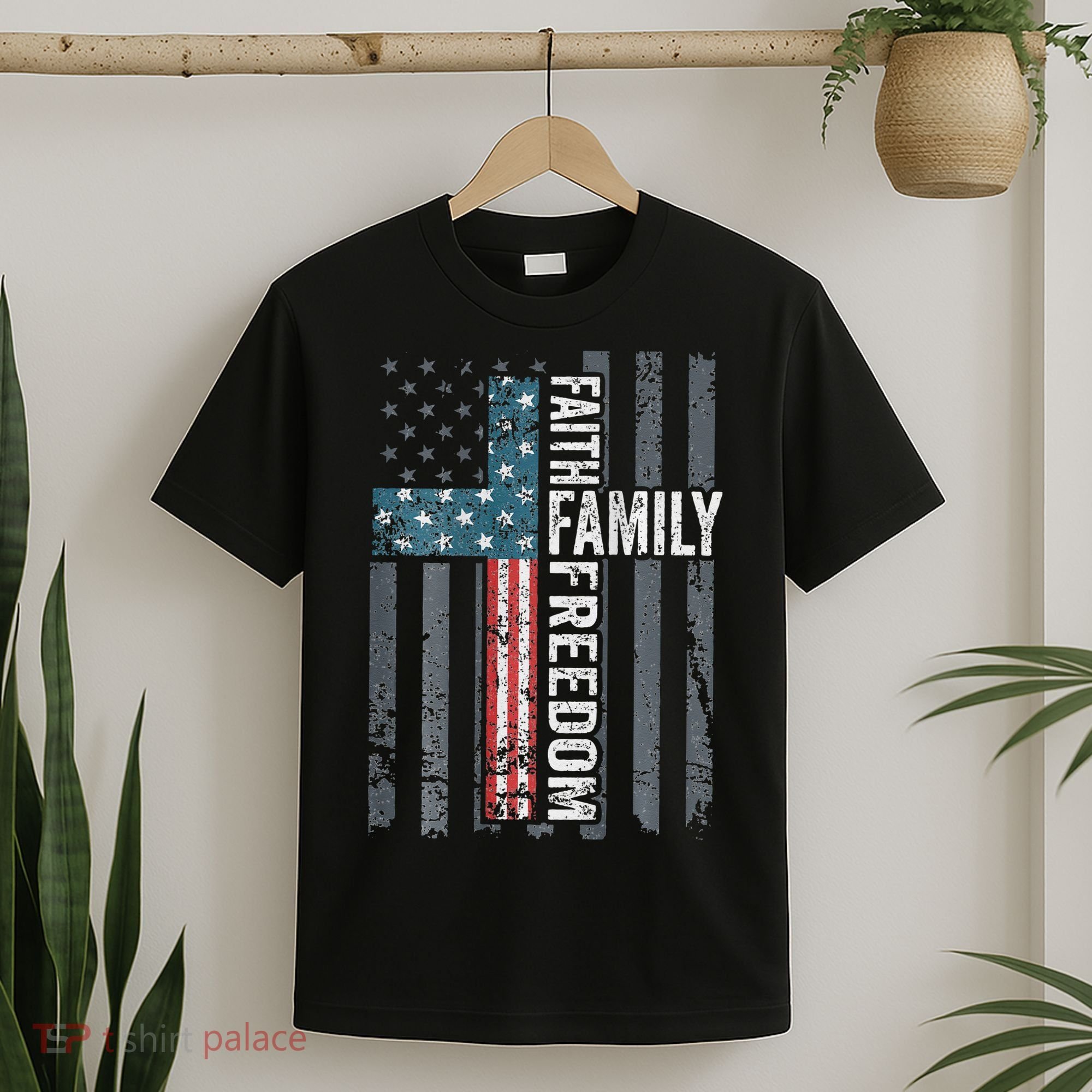 Faith Family Freedom Christian USA Cross Flag T-Shirt