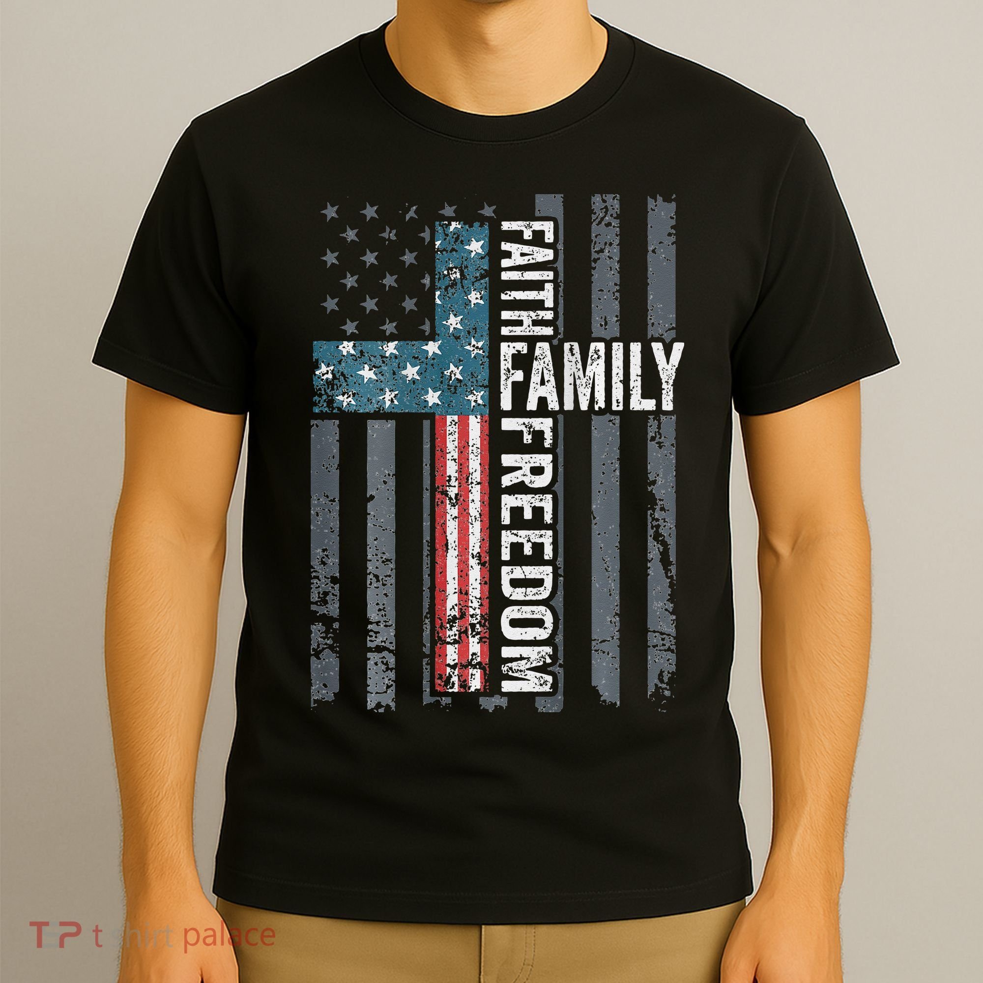 Faith Family Freedom Christian USA Cross Flag T-Shirt