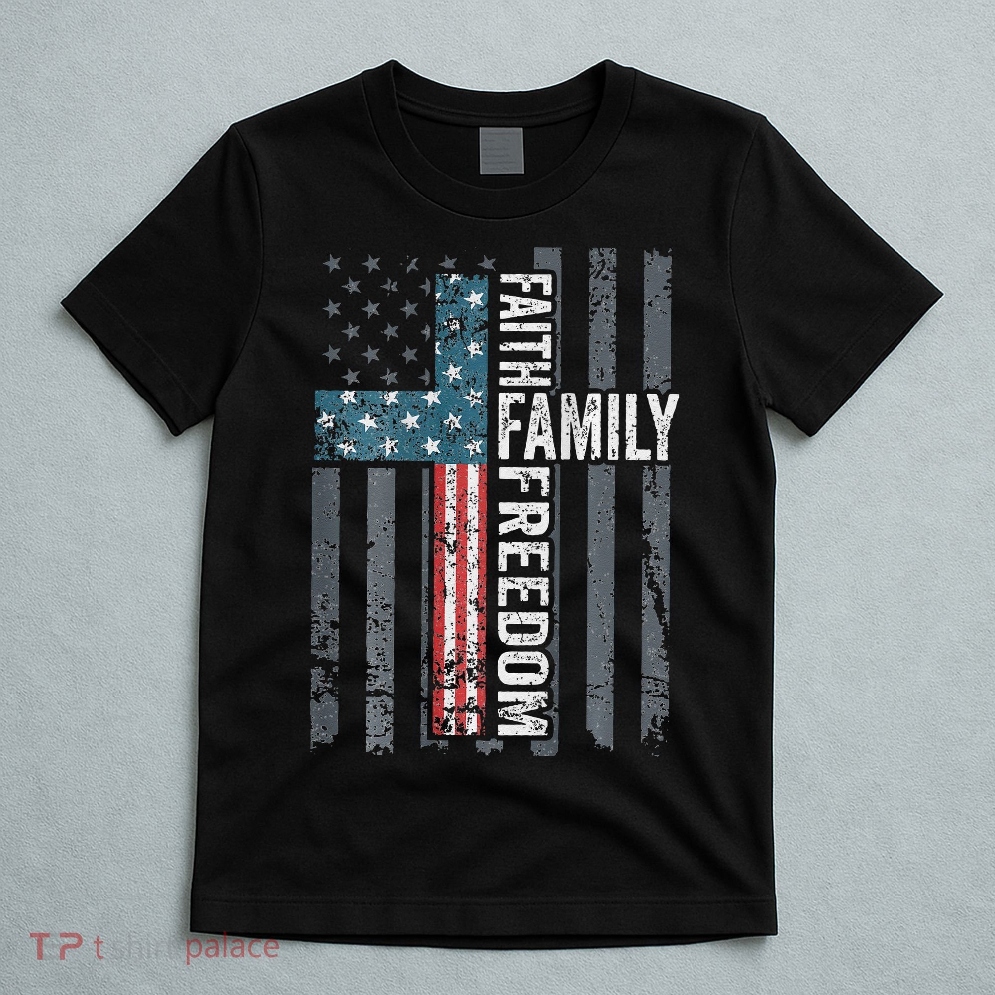 Faith Family Freedom Christian USA Cross Flag T-Shirt