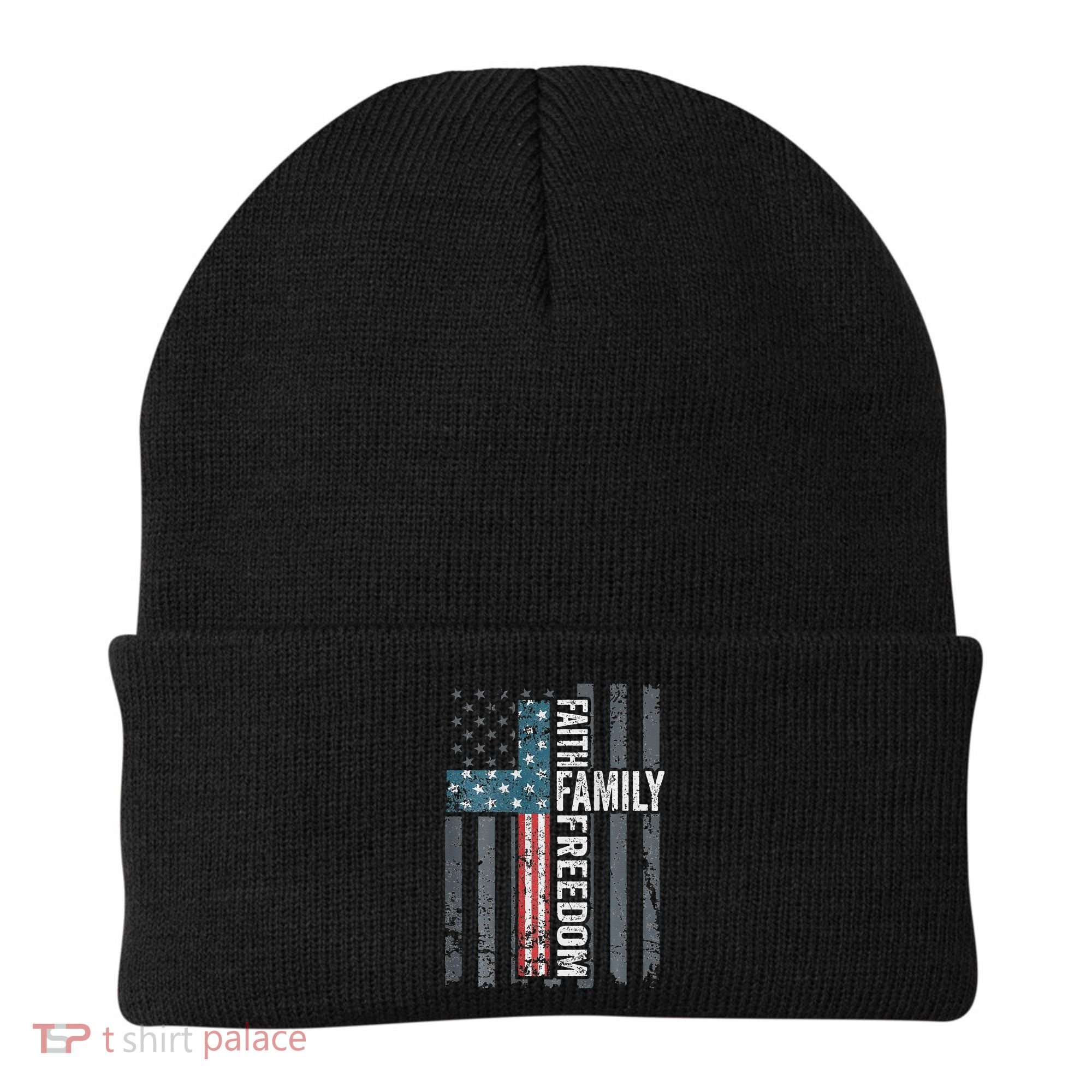 Faith Family Freedom Christian USA Cross Flag Beanie